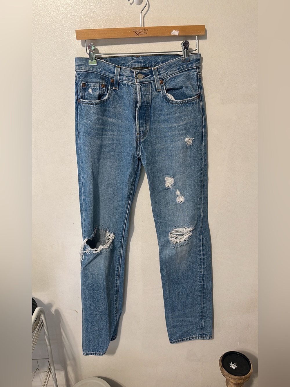 Levi's 501 Distressed Light Blue Denim Jeans